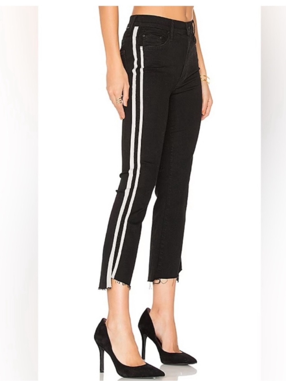 MOTHER Insider Crop Step Fray Black Guilty Racer Jeans Size 28